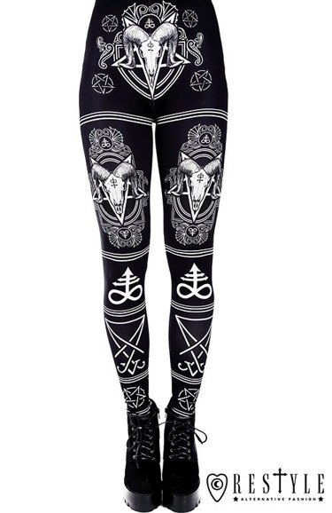 Czarne legginsy z nadrukiem w czaszki i pentagramy "SATANIC LEGGINGS"